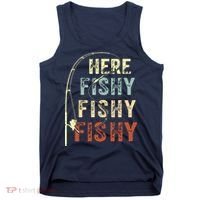 Here Fishy Fishy Fishy Funny Fishing Tank Top thumb 0