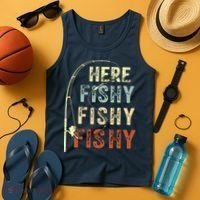 Here Fishy Fishy Fishy Funny Fishing Tank Top thumb 4