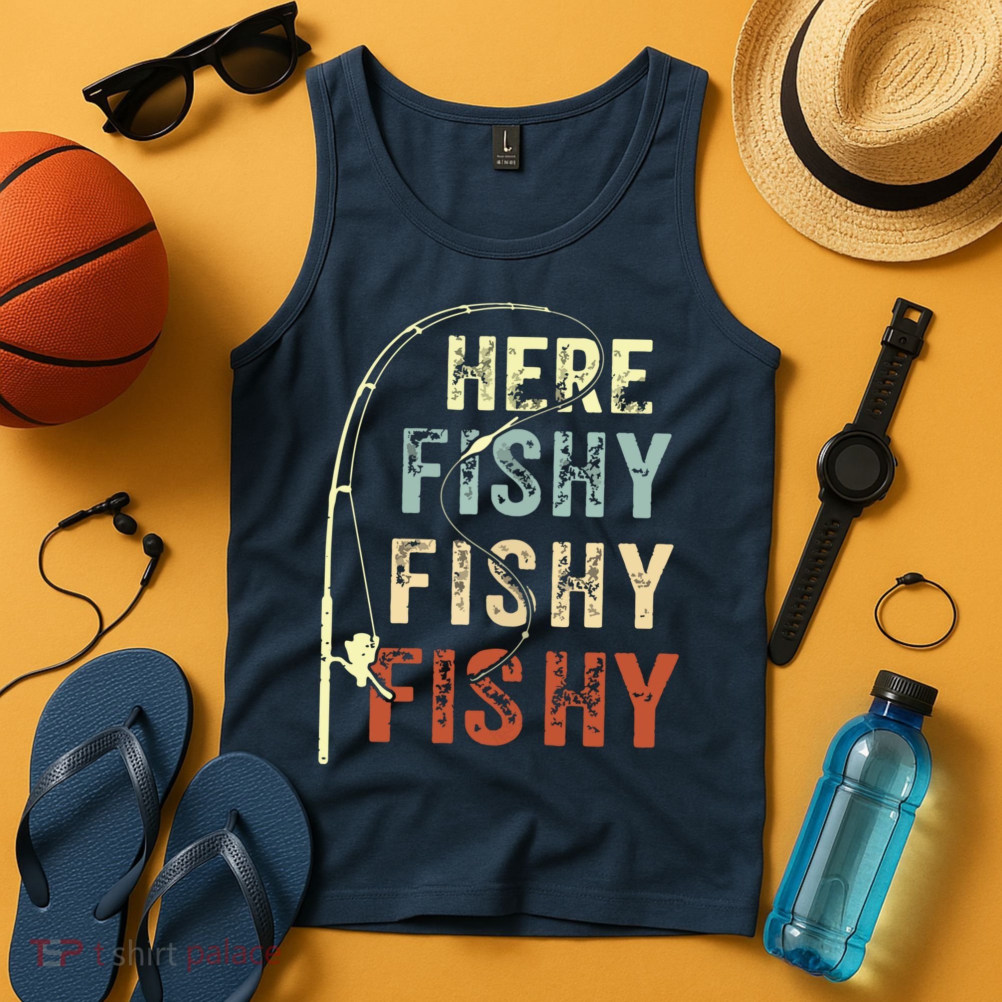 Here Fishy Fishy Fishy Funny Fishing Tank Top
