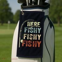 Here Fishy Fishy Fishy Funny Fishing Golf Towel thumb 2
