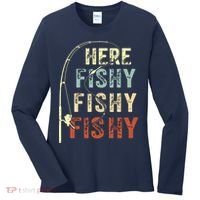 Here Fishy Fishy Fishy Funny Fishing Women's Long Sleeve Shirt thumb 0