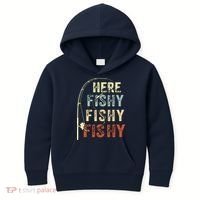 Here Fishy Fishy Fishy Funny Fishing Kids Hoodie thumb 0