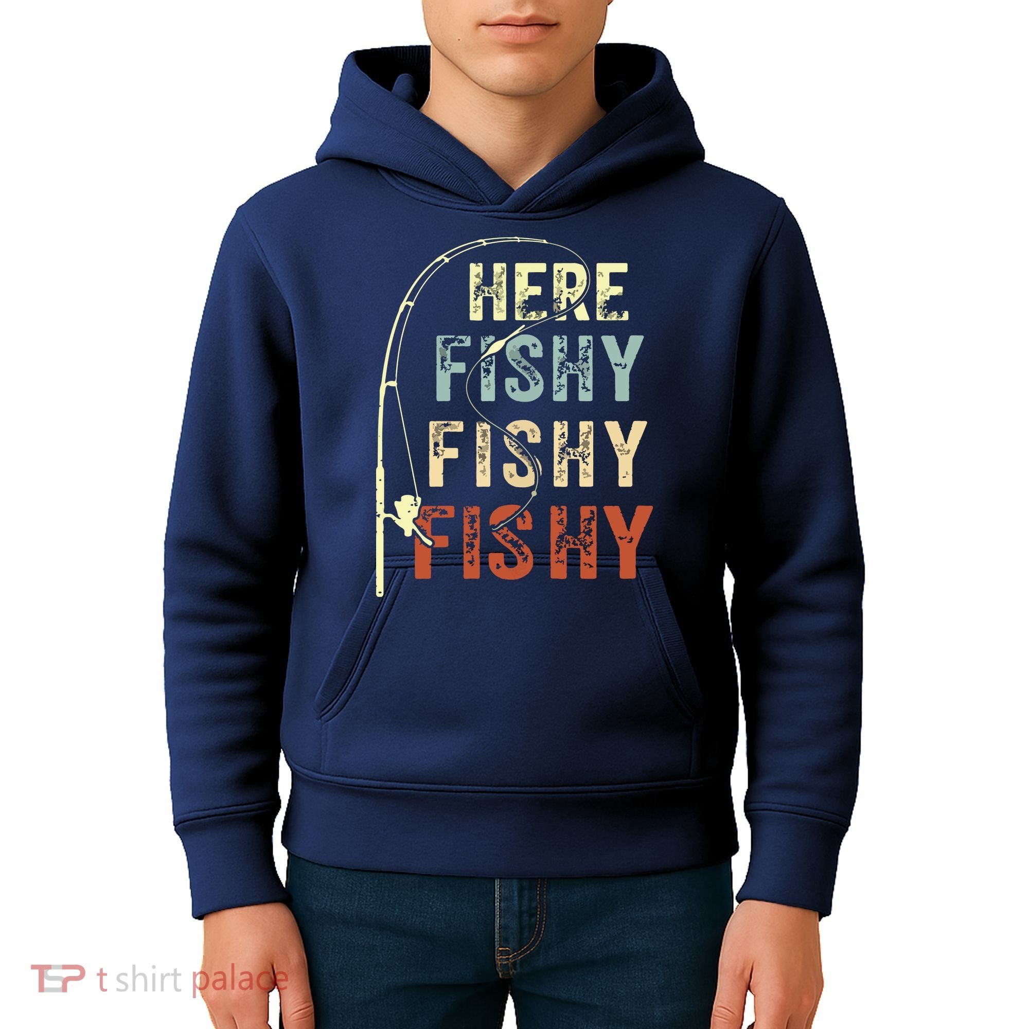 Here Fishy Fishy Fishy Funny Fishing Kids Hoodie
