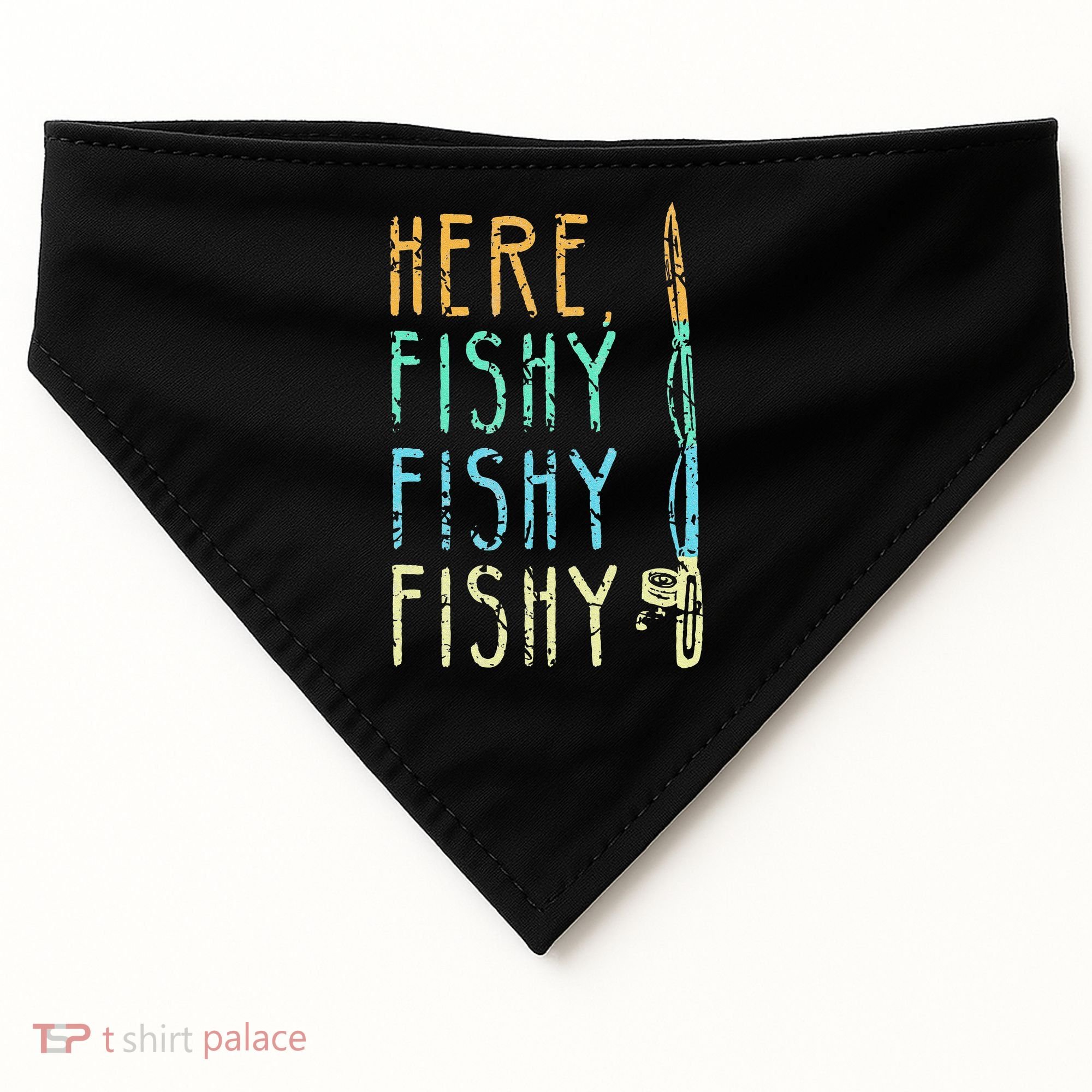 Here Fishy Fishy Fishing Lover Tee Fishermans Gift USA-Made Doggie Bandana