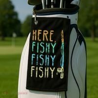 Here Fishy Fishy Fishing Lover Tee Fishermans Gift Golf Towel thumb 2