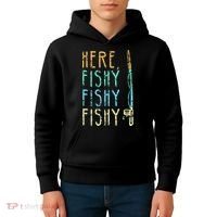 Here Fishy Fishy Fishing Lover Tee Fishermans Gift Kids Hoodie thumb 4