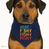 Here Fishy Fishy Fishy Fishing Gift USA-Made Doggie Bandana thumb 1
