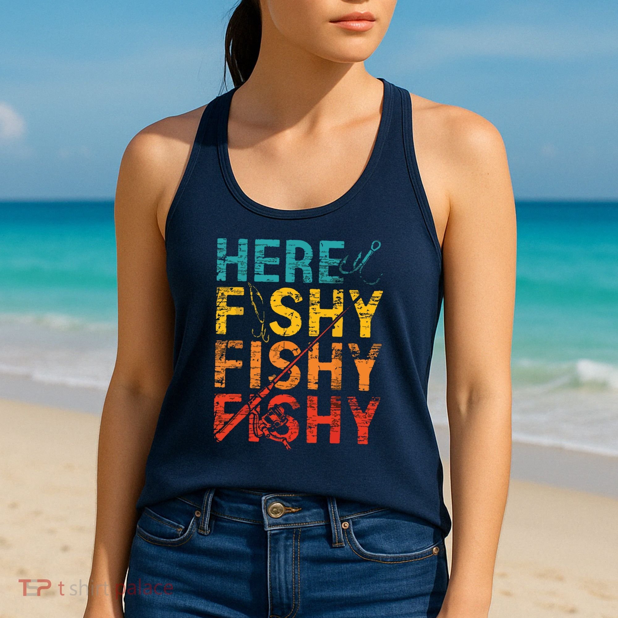 Here Fishy Fishy Fishy Fishing Gift Women's Tank Top