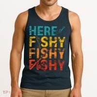 Here Fishy Fishy Fishy Fishing Gift Tank Top thumb 3