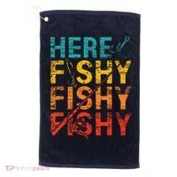 Here Fishy Fishy Fishy Fishing Gift Golf Towel thumb 0