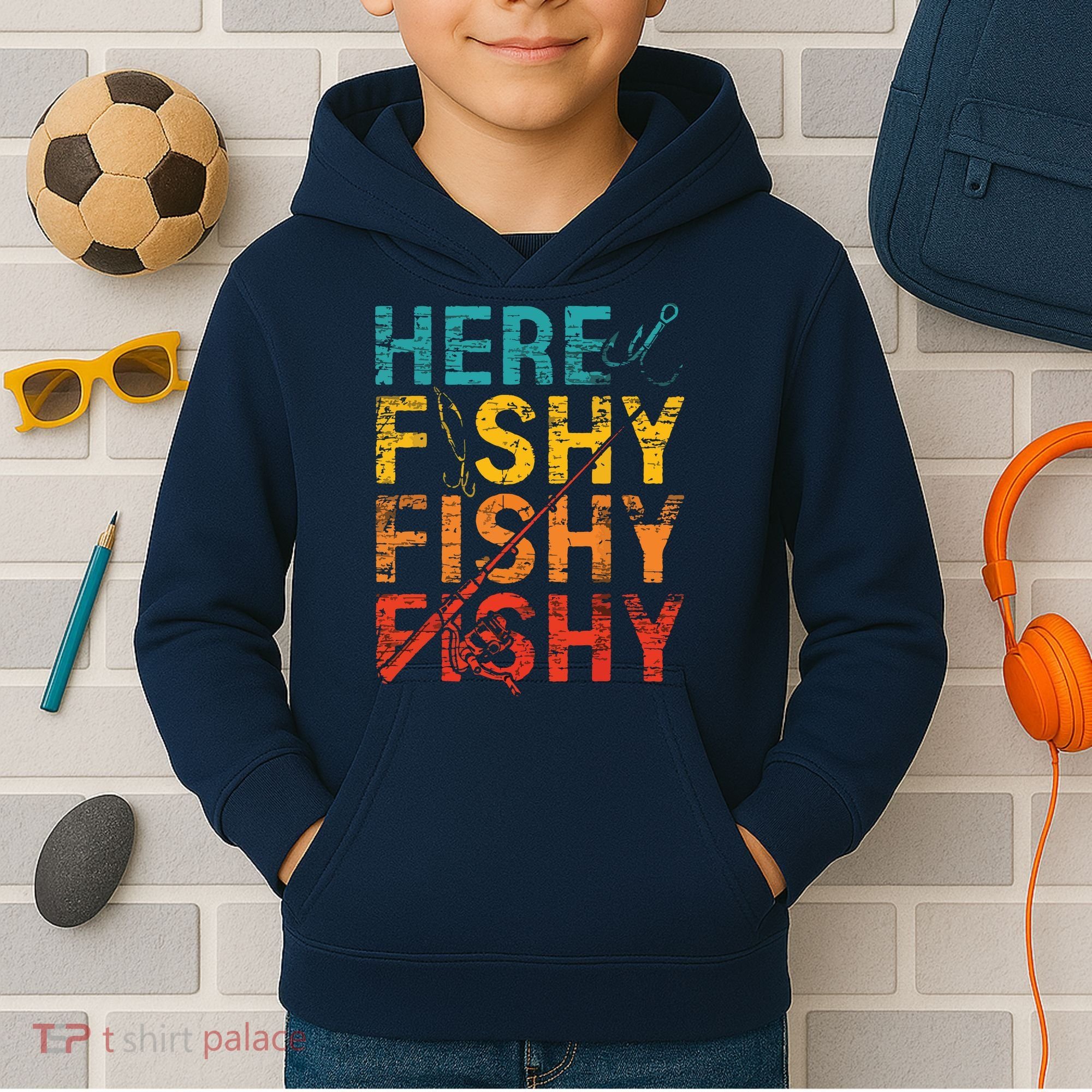 Here Fishy Fishy Fishy Fishing Gift Kids Hoodie