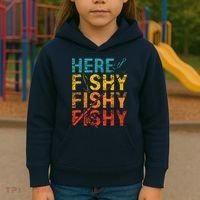 Here Fishy Fishy Fishy Fishing Gift Kids Hoodie thumb 3