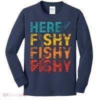 Here Fishy Fishy Fishy Fishing Gift Kids Long Sleeve Shirt thumb 0