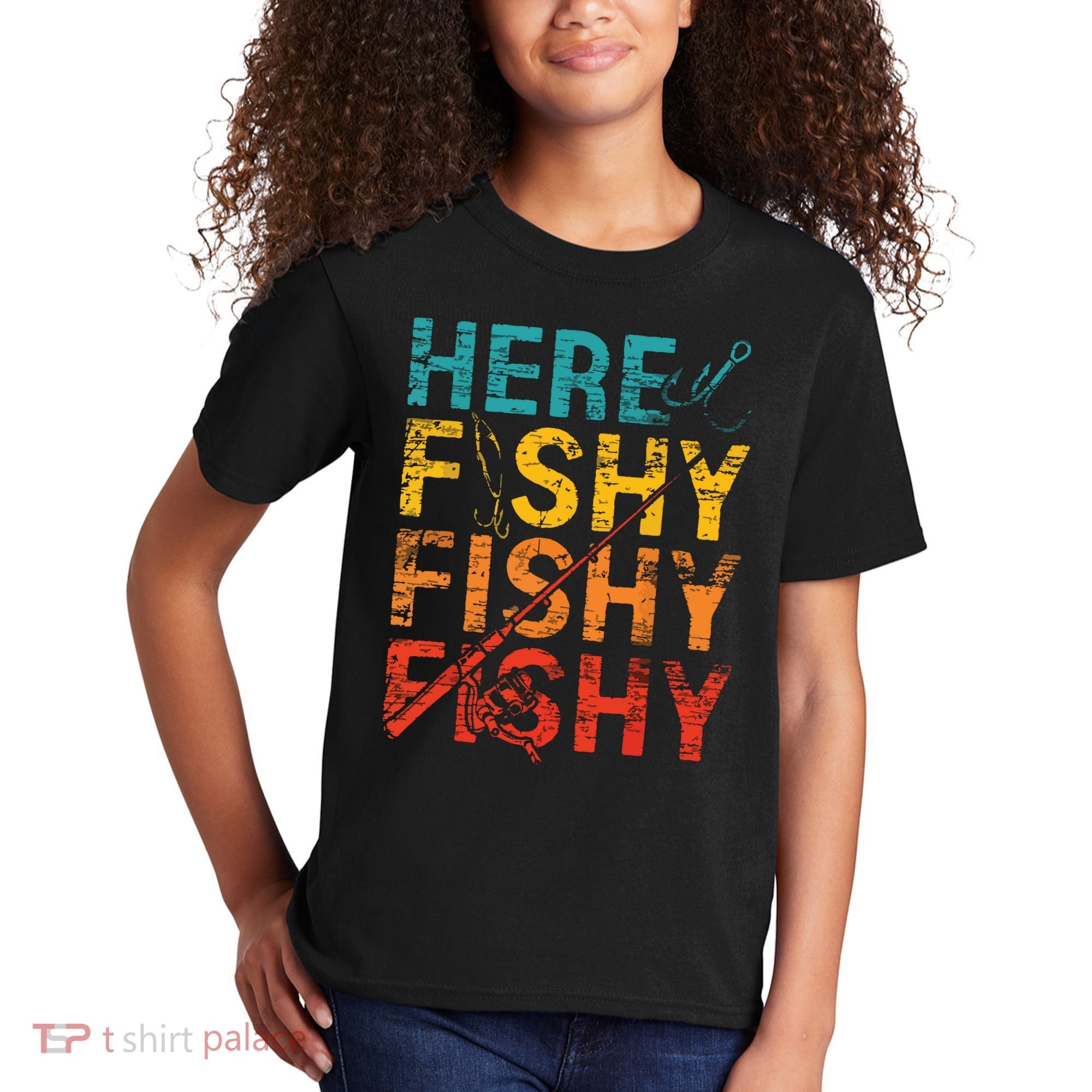 Here Fishy Fishy Fishy Fishing Gift Kids T-Shirt