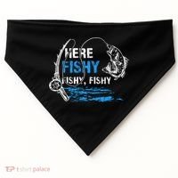 Here Fishy Funny Fishing Fisher Fish Graphic Gift USA-Made Doggie Bandana thumb 0