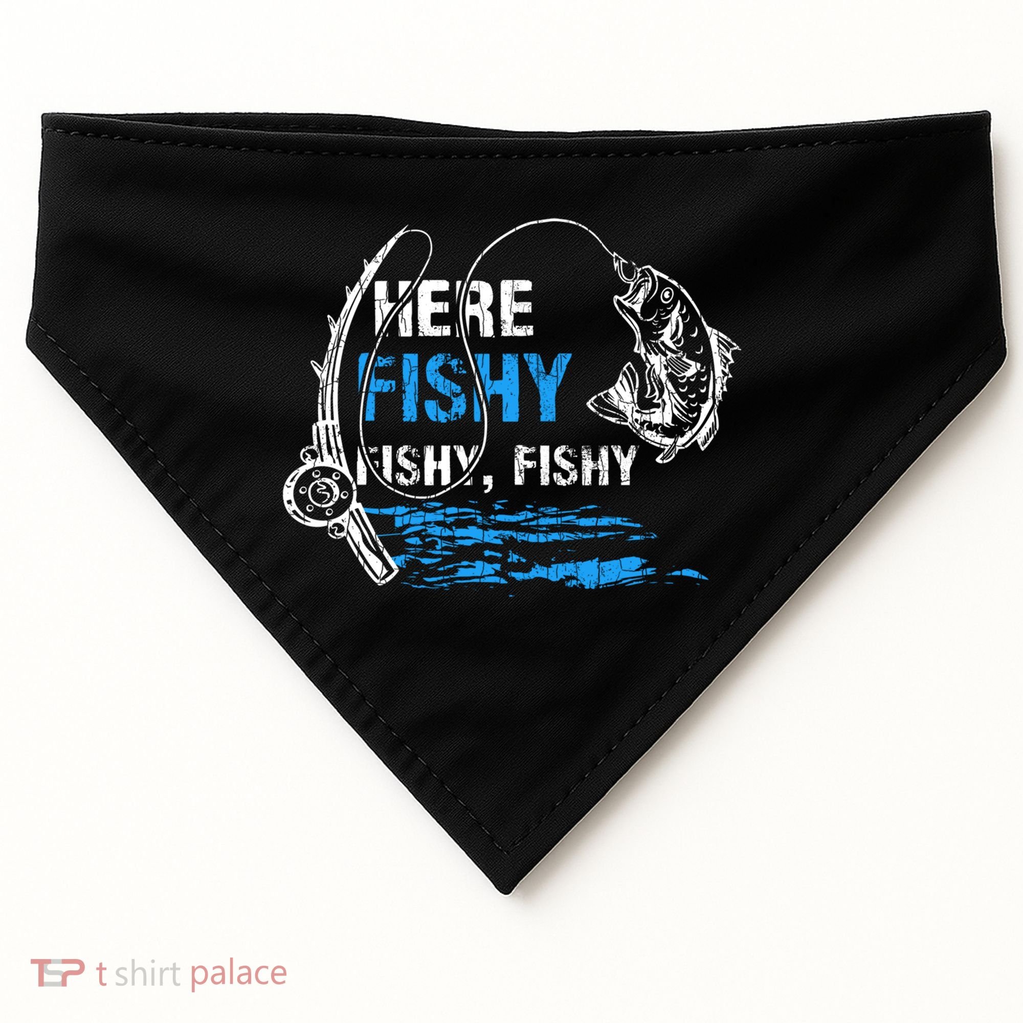 Here Fishy Funny Fishing Fisher Fish Graphic Gift USA-Made Doggie Bandana