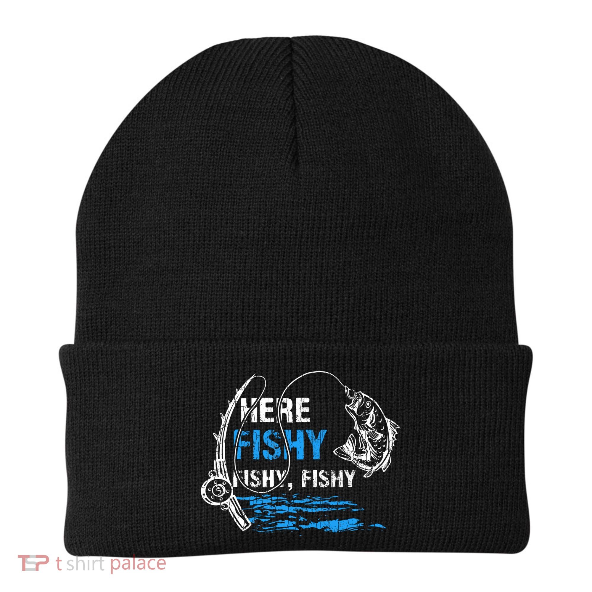 Here Fishy Funny Fishing Fisher Fish Graphic Gift Beanie