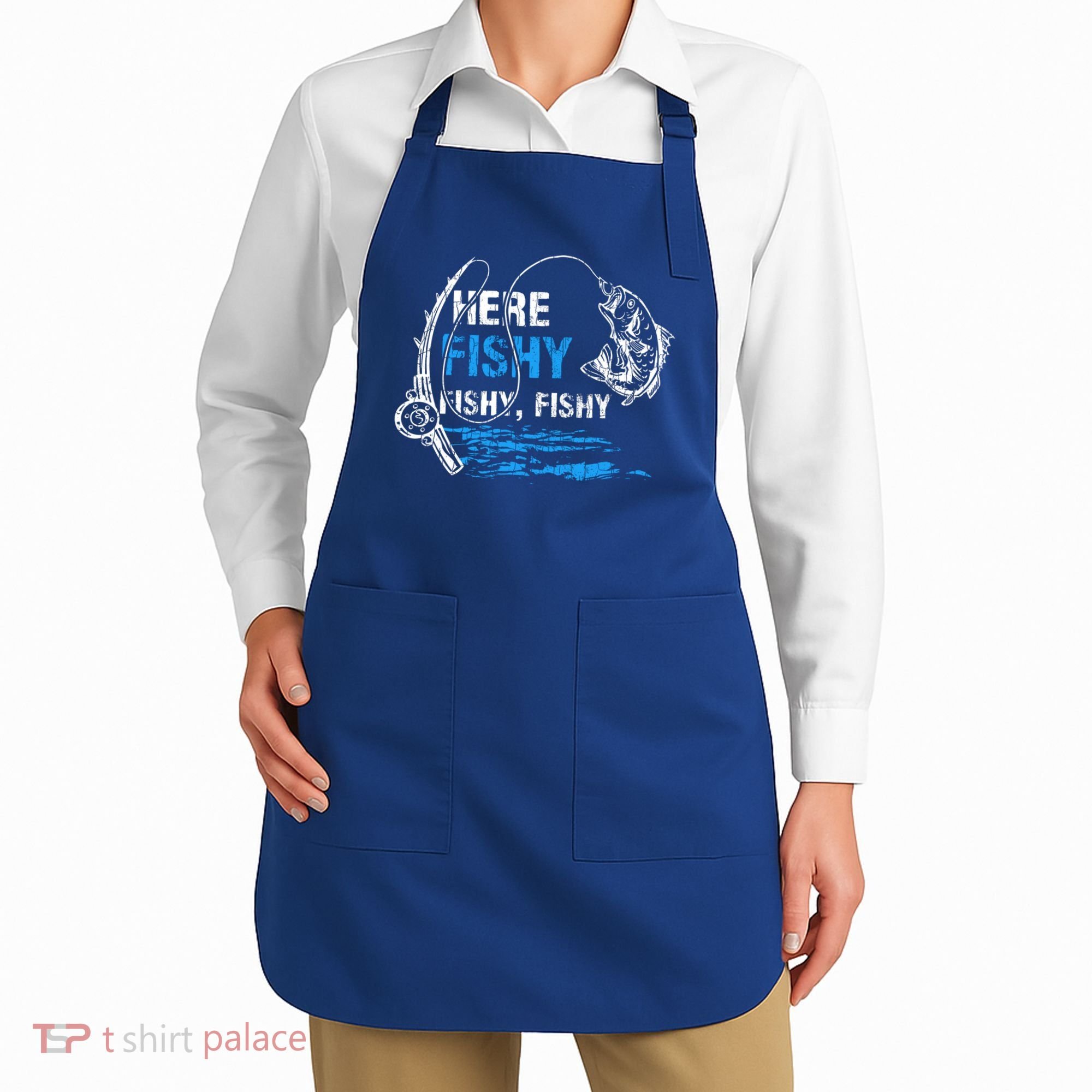Here Fishy Funny Fishing Fisher Fish Graphic Gift Apron