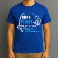 Here Fishy Funny Fishing Fisher Fish Graphic Gift T-Shirt thumb 3