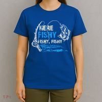 Here Fishy Funny Fishing Fisher Fish Graphic Gift T-Shirt thumb 4