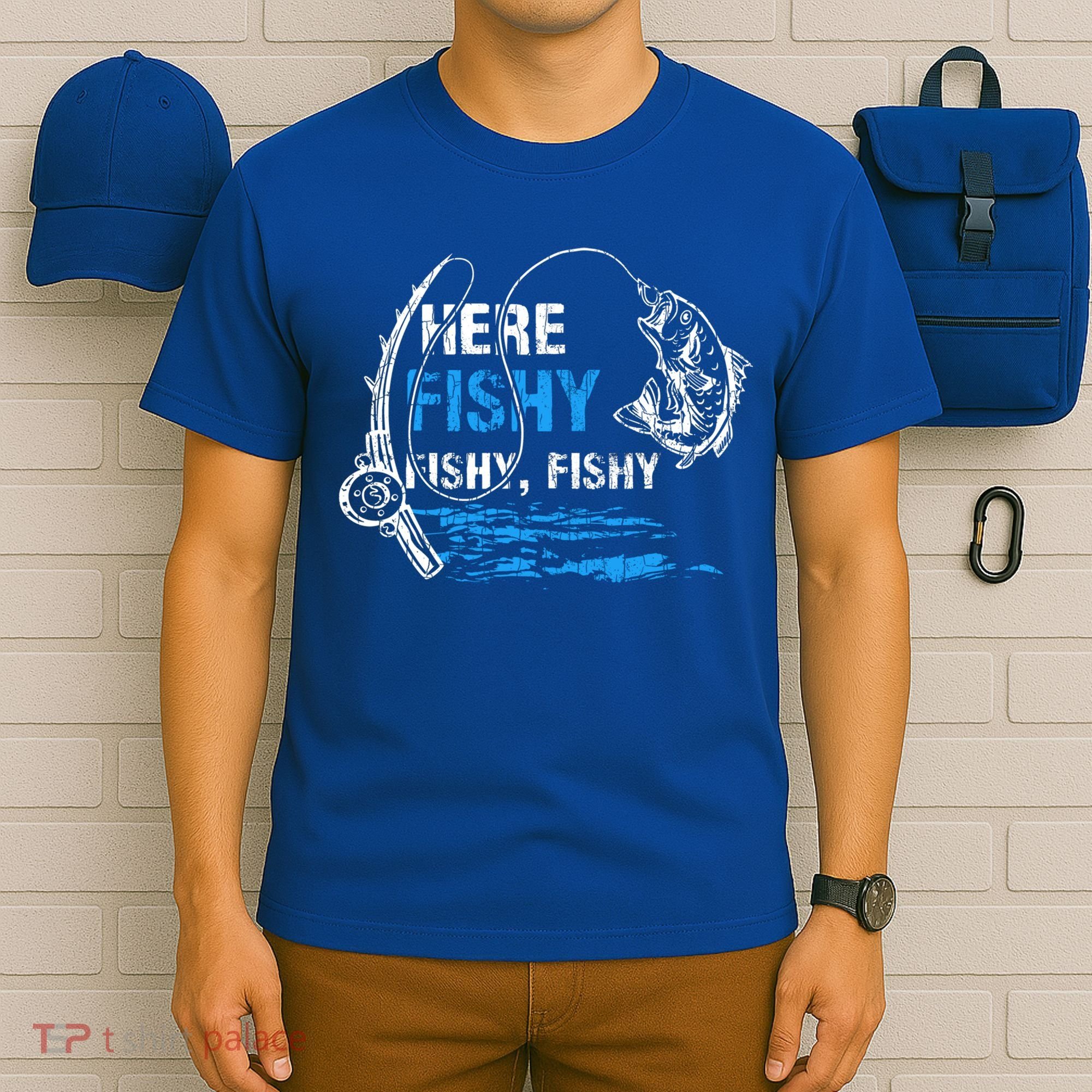 Here Fishy Funny Fishing Fisher Fish Graphic Gift T-Shirt