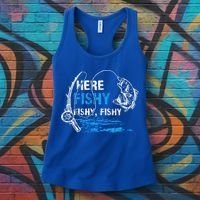 Here Fishy Funny Fishing Fisher Fish Graphic Gift Women's Tank Top thumb 3