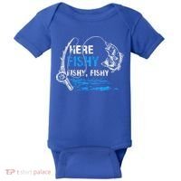 Here Fishy Funny Fishing Fisher Fish Graphic Gift Baby Bodysuit thumb 0