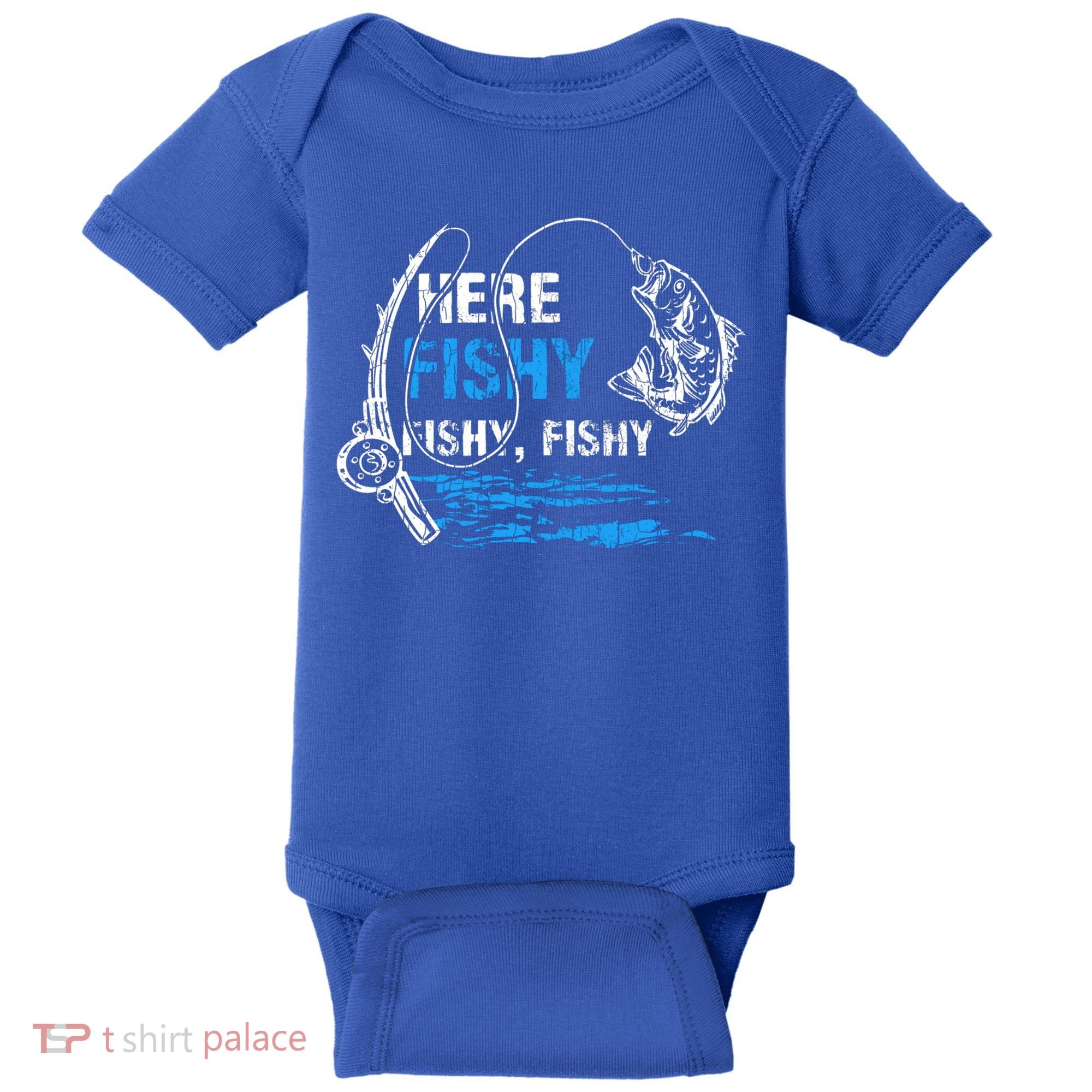 Here Fishy Funny Fishing Fisher Fish Graphic Gift Baby Bodysuit