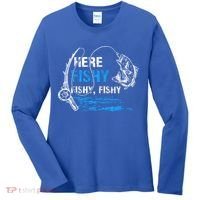 Here Fishy Funny Fishing Fisher Fish Graphic Gift Women's Long Sleeve Shirt thumb 0