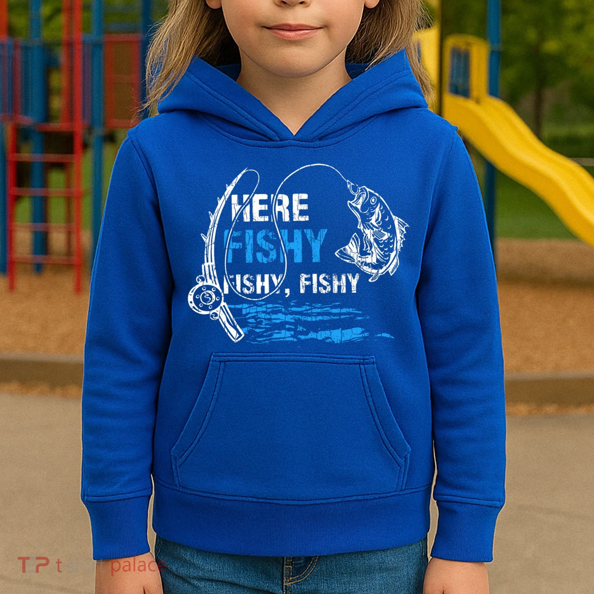 Here Fishy Funny Fishing Fisher Fish Graphic Gift Kids Hoodie