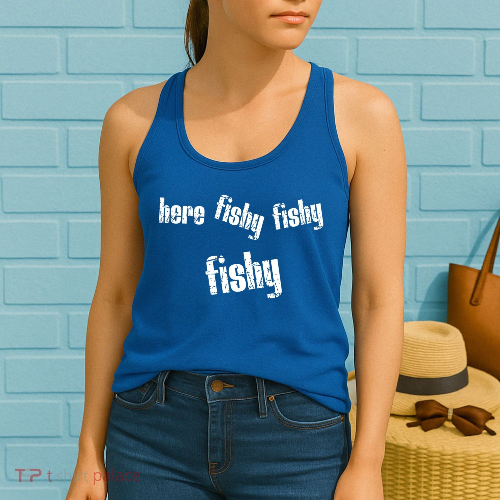 Here Fishy Fishy Fishy Funny Fishing Gift Women's Tank Top