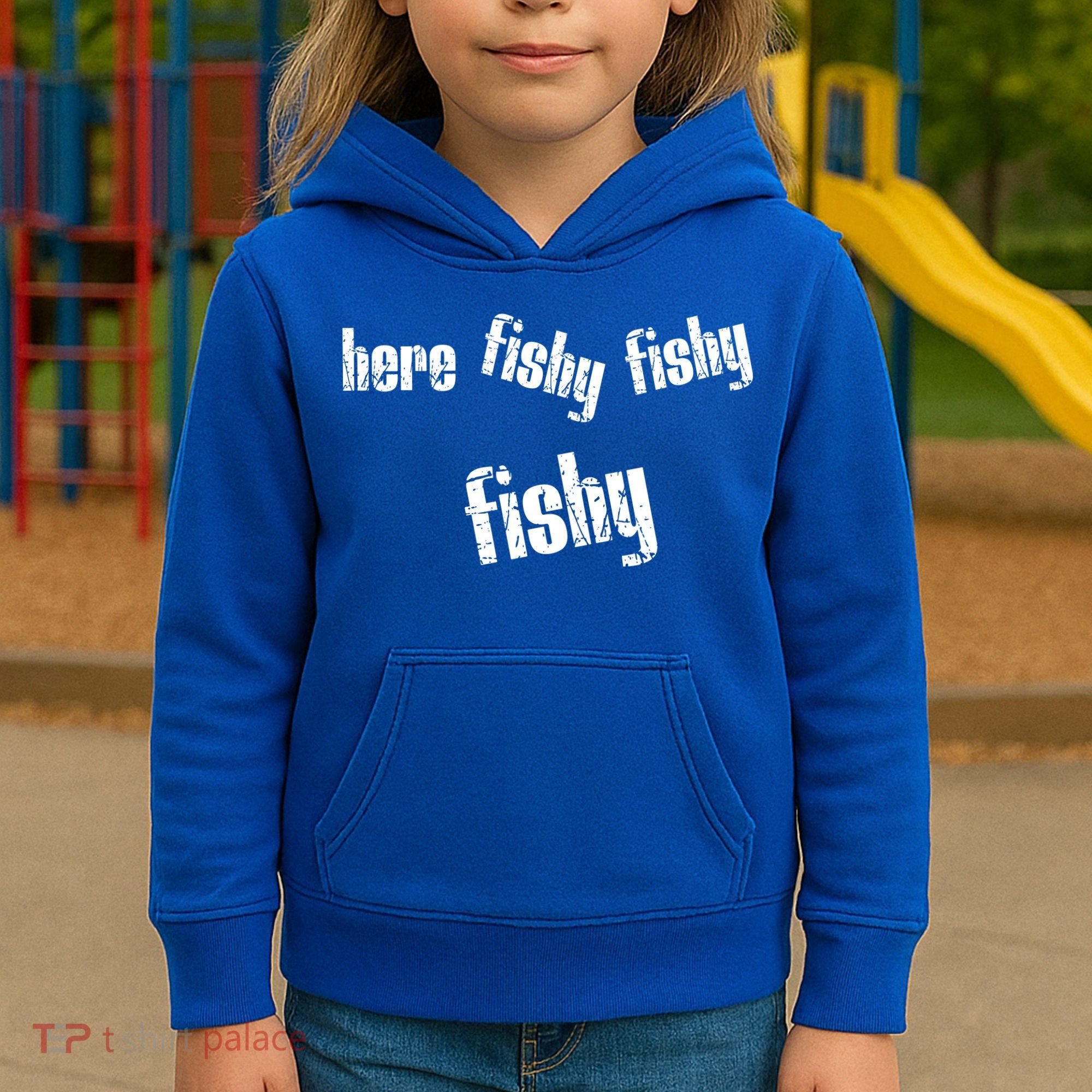Here Fishy Fishy Fishy Funny Fishing Gift Kids Hoodie