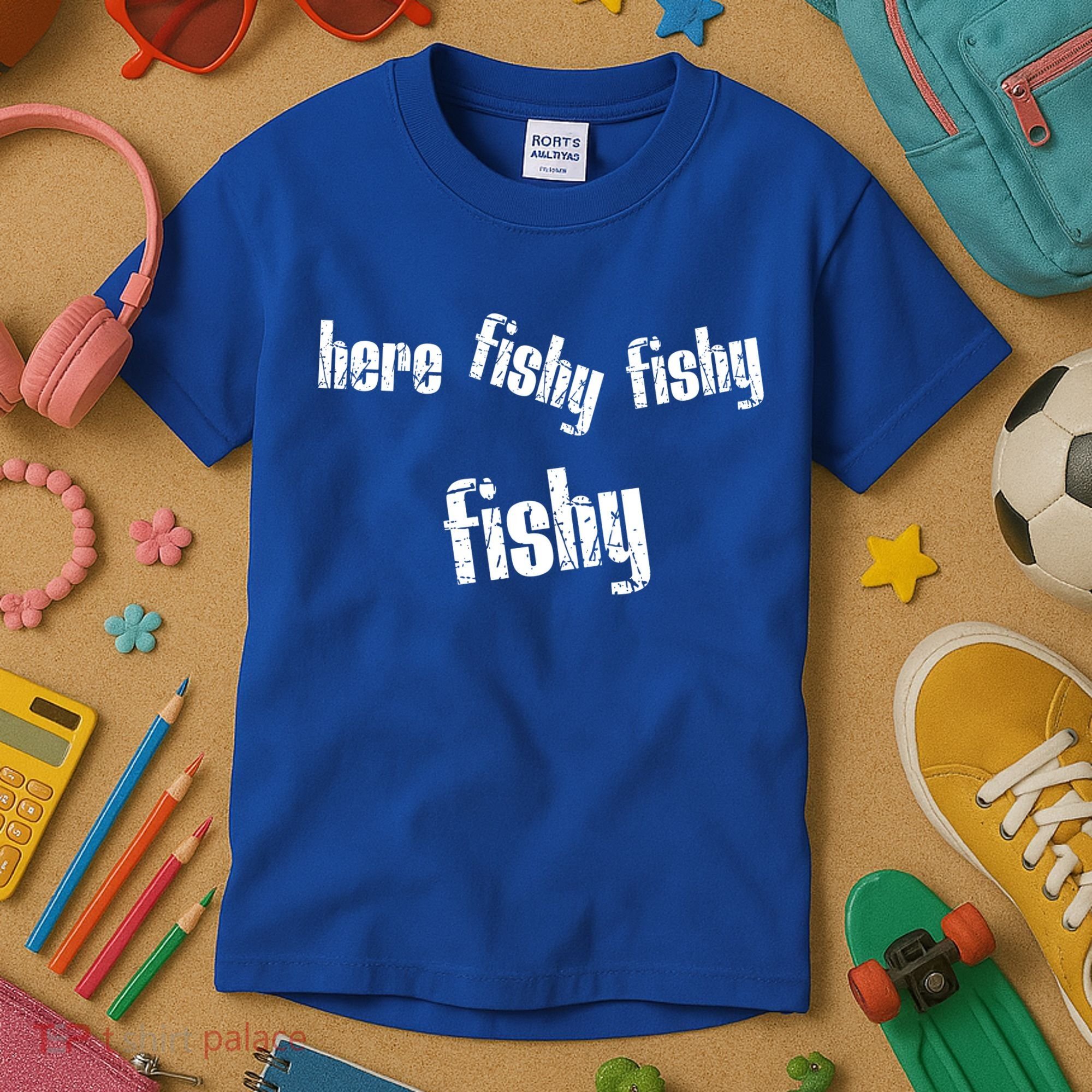 Here Fishy Fishy Fishy Funny Fishing Gift Kids T-Shirt