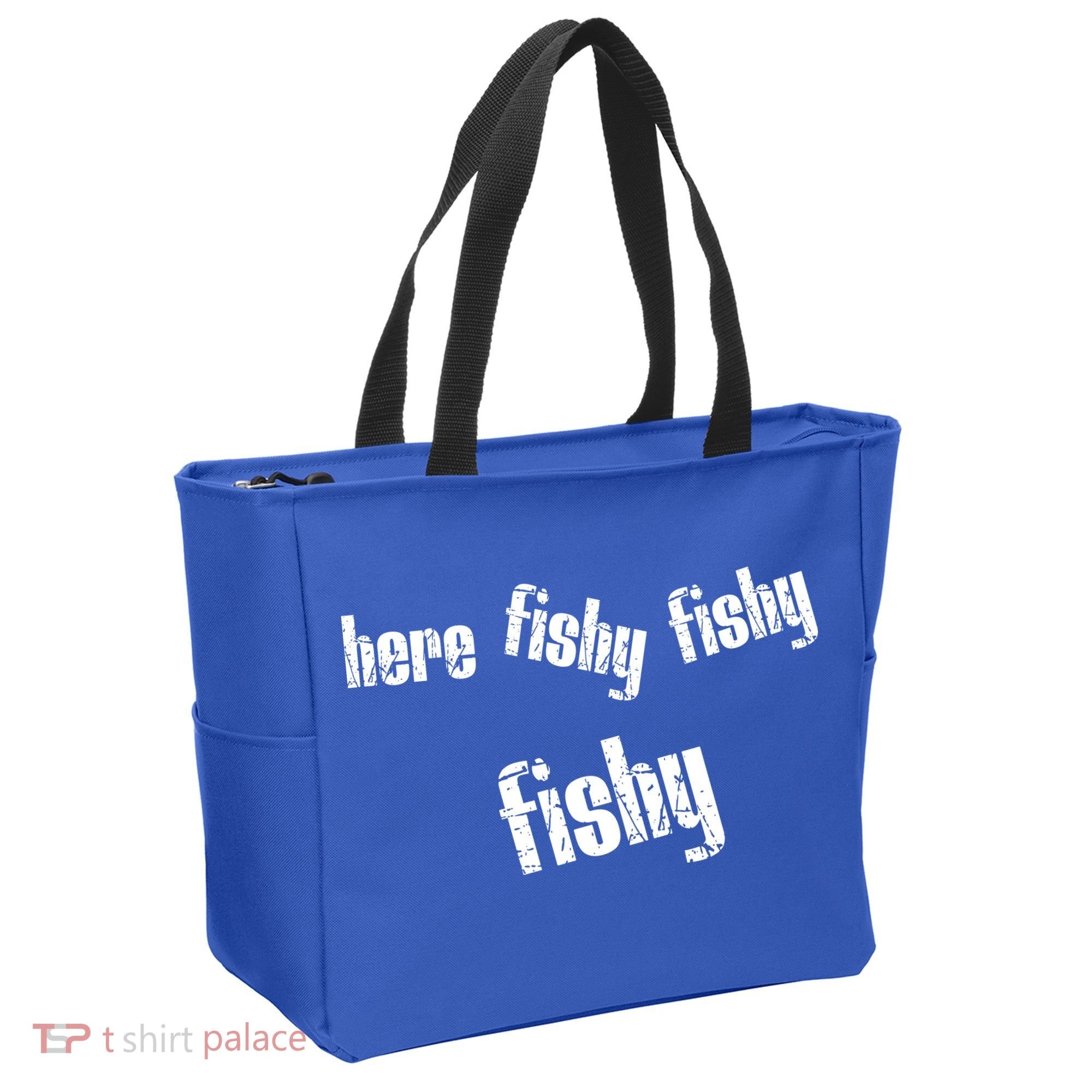 Here Fishy Fishy Fishy Funny Fishing Gift Tote Bag