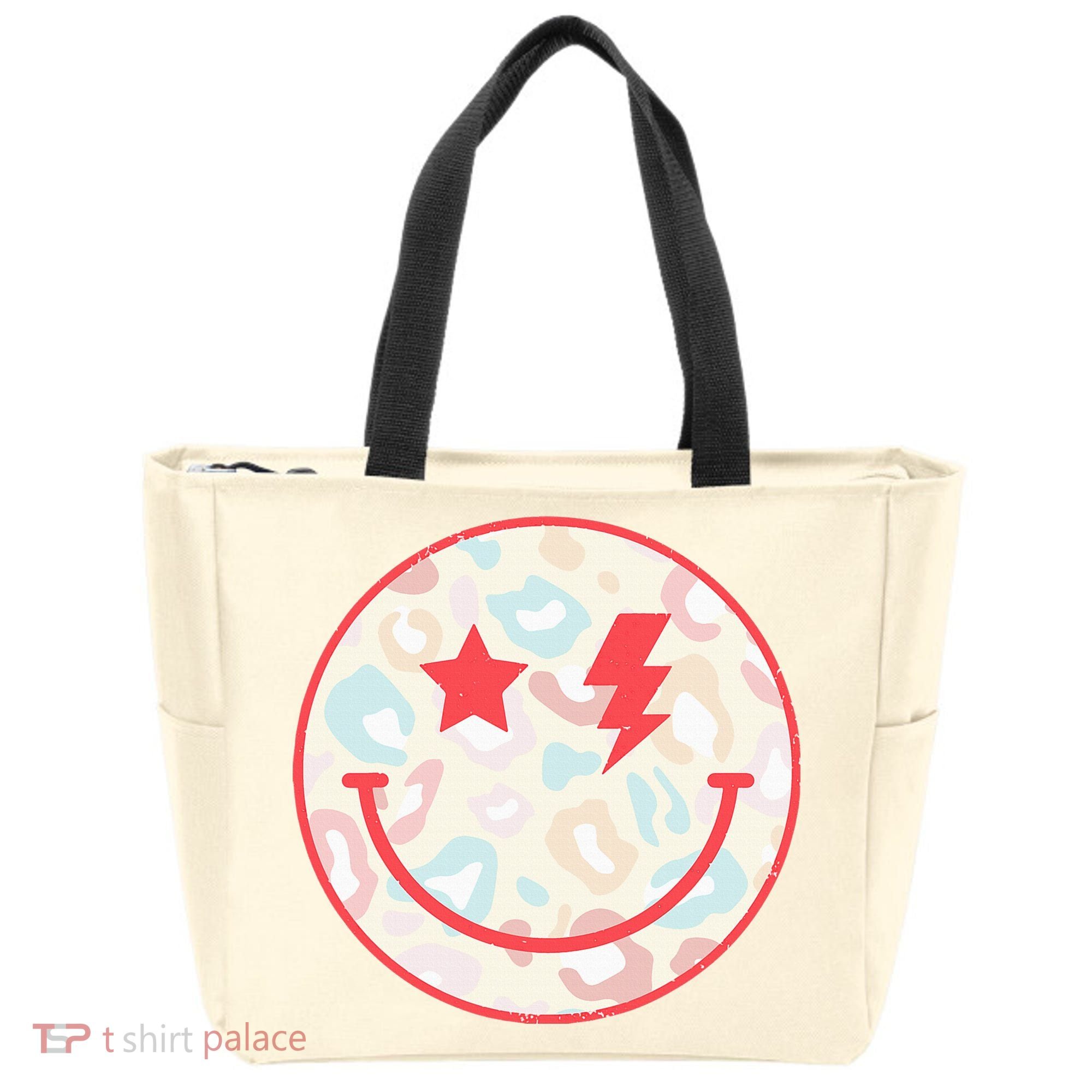 Happy Face Floral Preppy Aesthetic Smiling Face Tote Bag