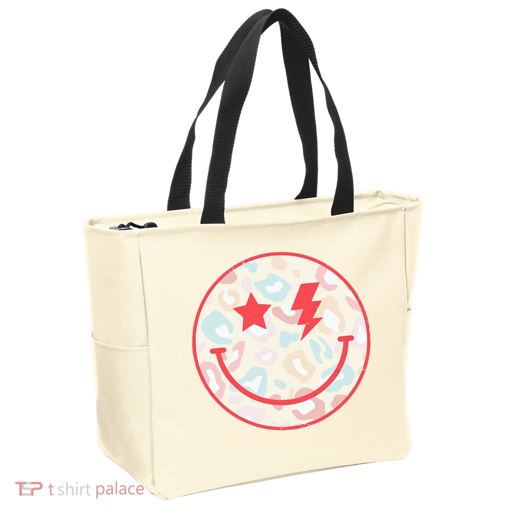 Happy Face Floral Preppy Aesthetic Smiling Face Tote Bag