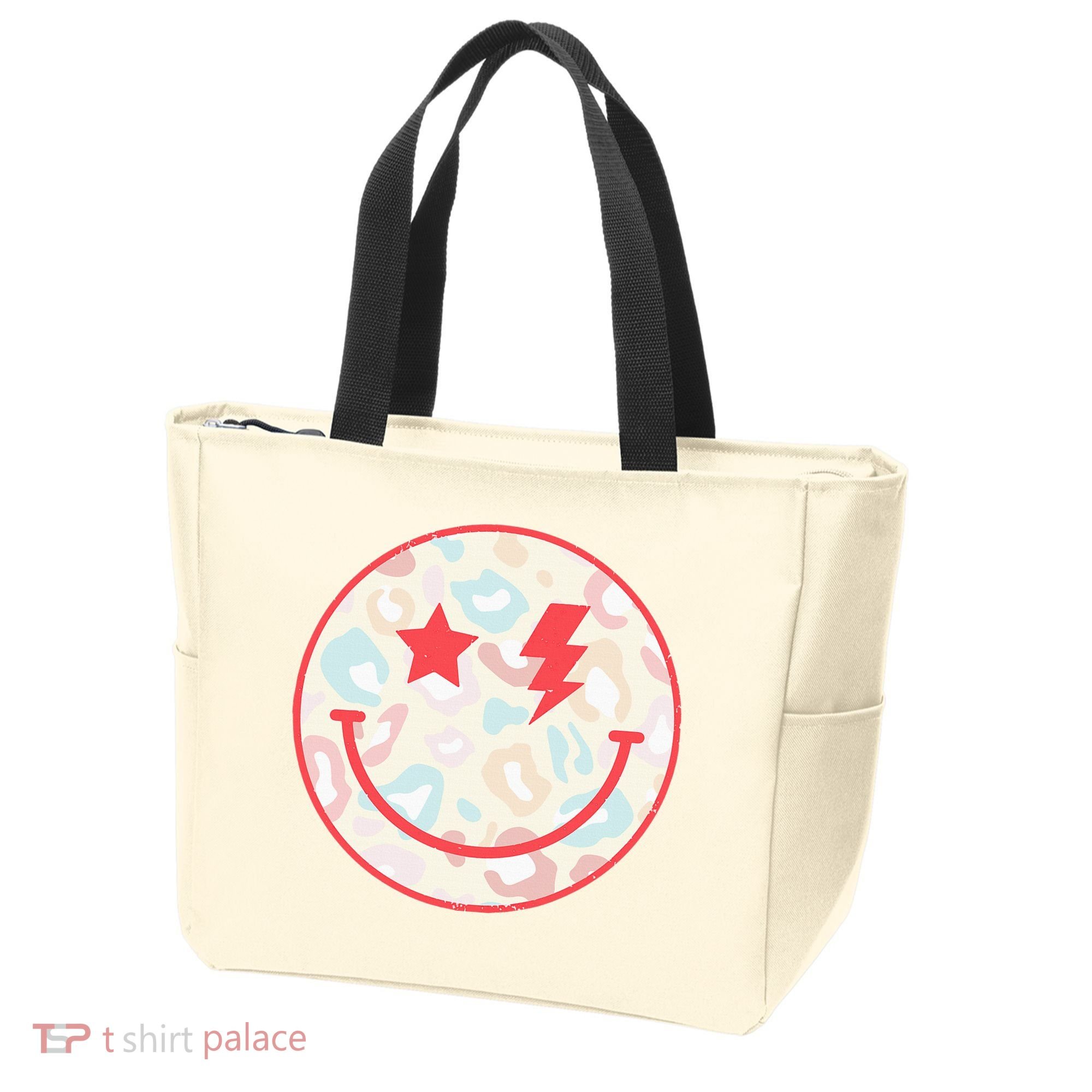 Happy Face Floral Preppy Aesthetic Smiling Face Tote Bag