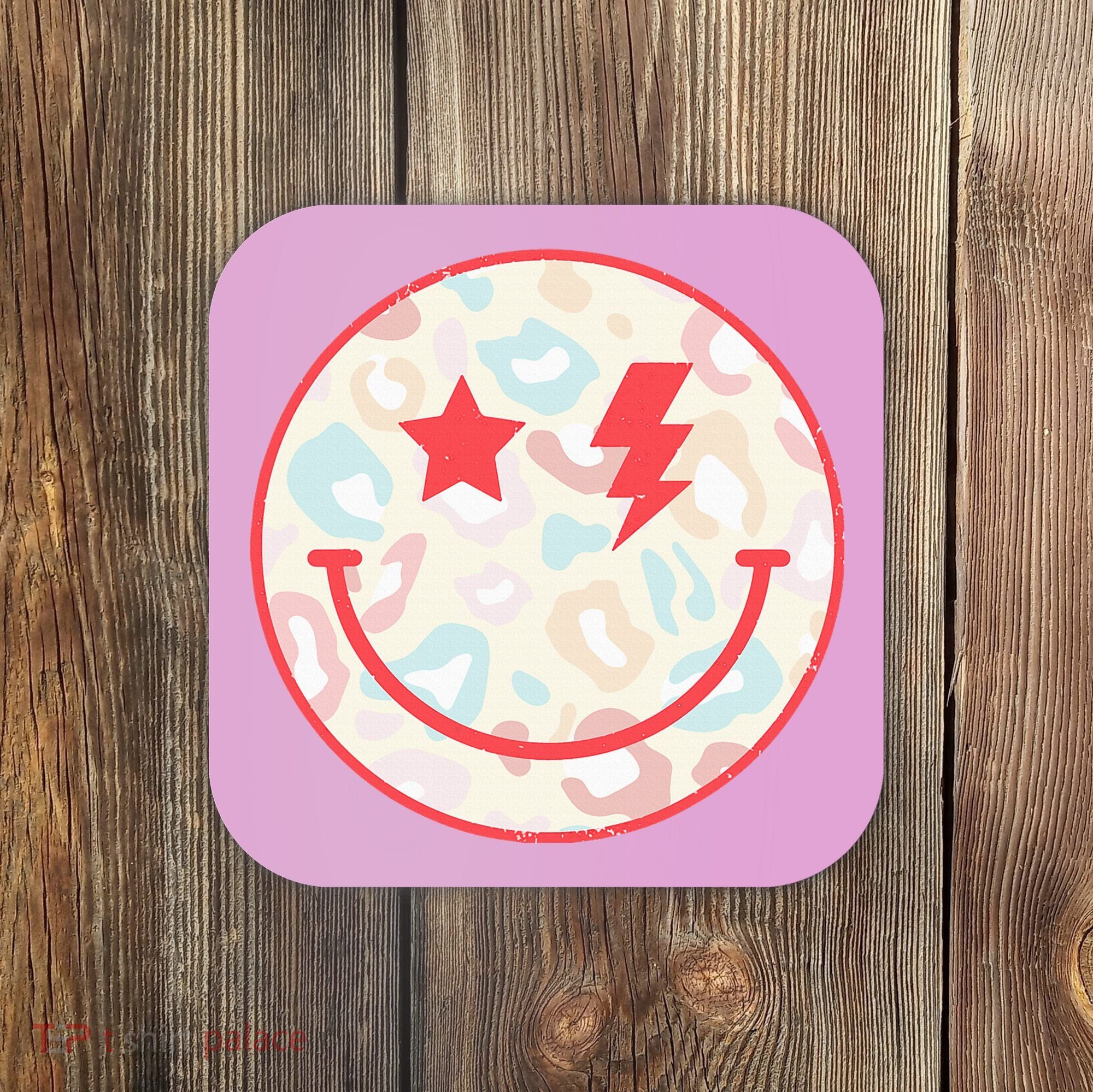 Happy Face Floral Preppy Aesthetic Smiling Face Coaster