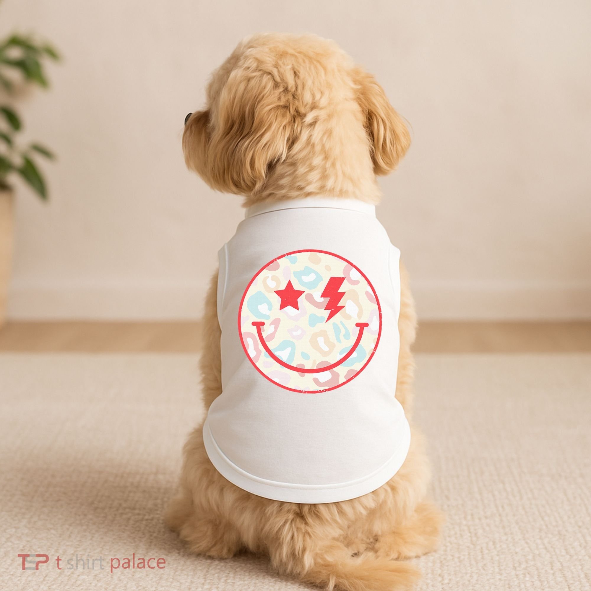 Happy Face Floral Preppy Aesthetic Smiling Face Doggie Tank