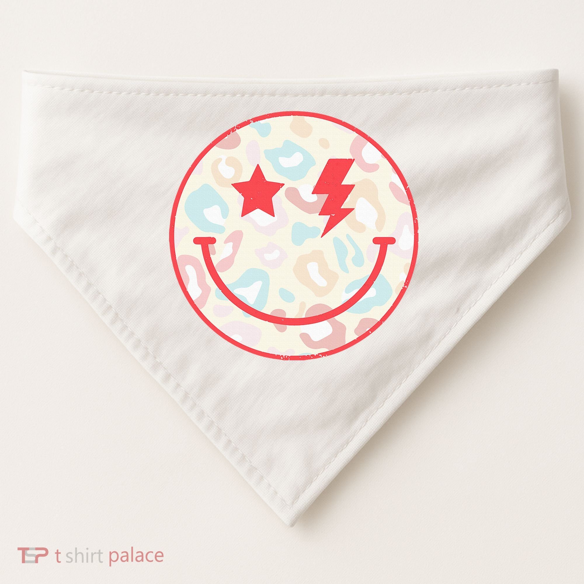 Happy Face Floral Preppy Aesthetic Smiling Face USA-Made Doggie Bandana