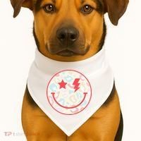 Happy Face Floral Preppy Aesthetic Smiling Face USA-Made Doggie Bandana thumb 1