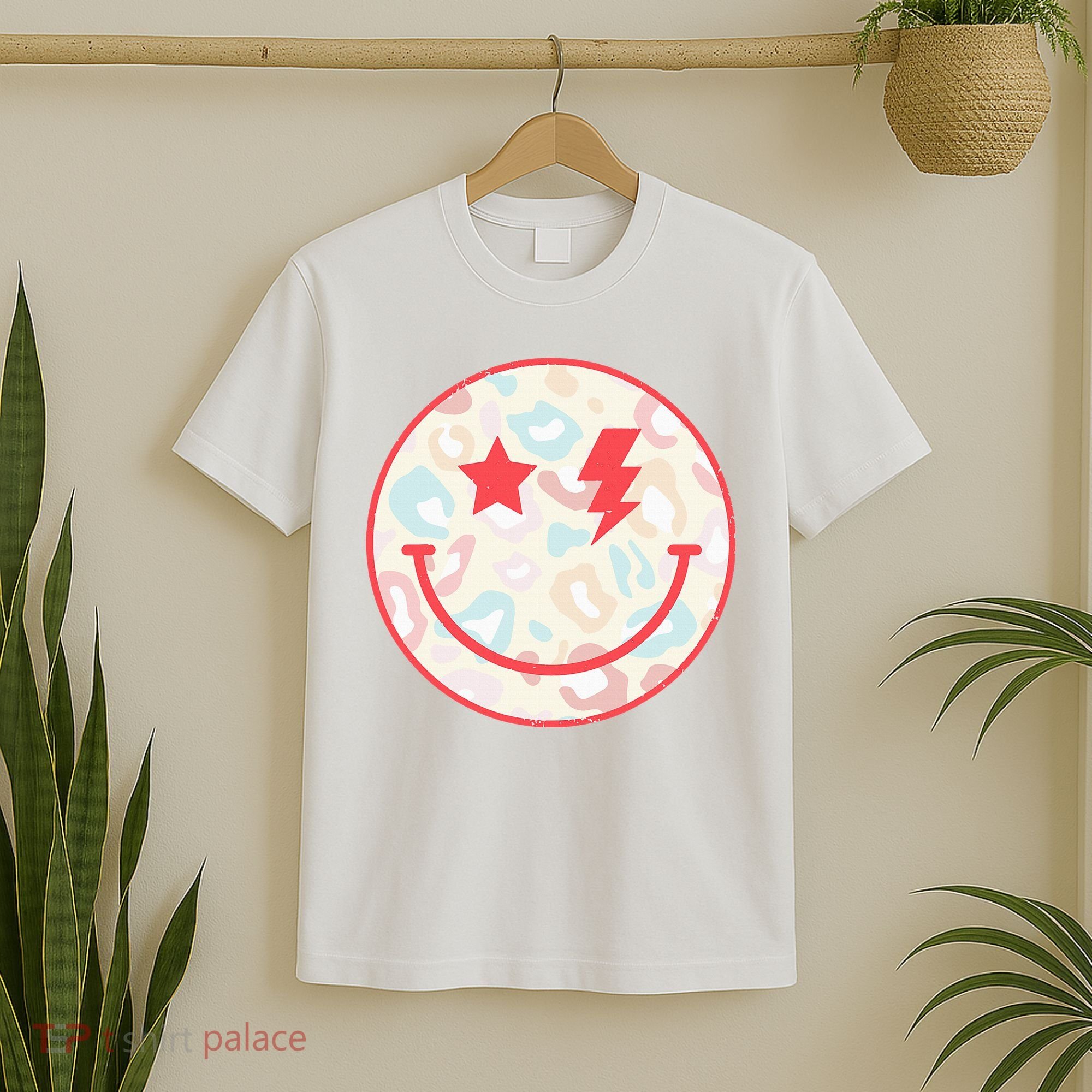 Happy Face Floral Preppy Aesthetic Smiling Face T-Shirt