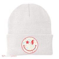 Happy Face Floral Preppy Aesthetic Smiling Face Beanie thumb 0