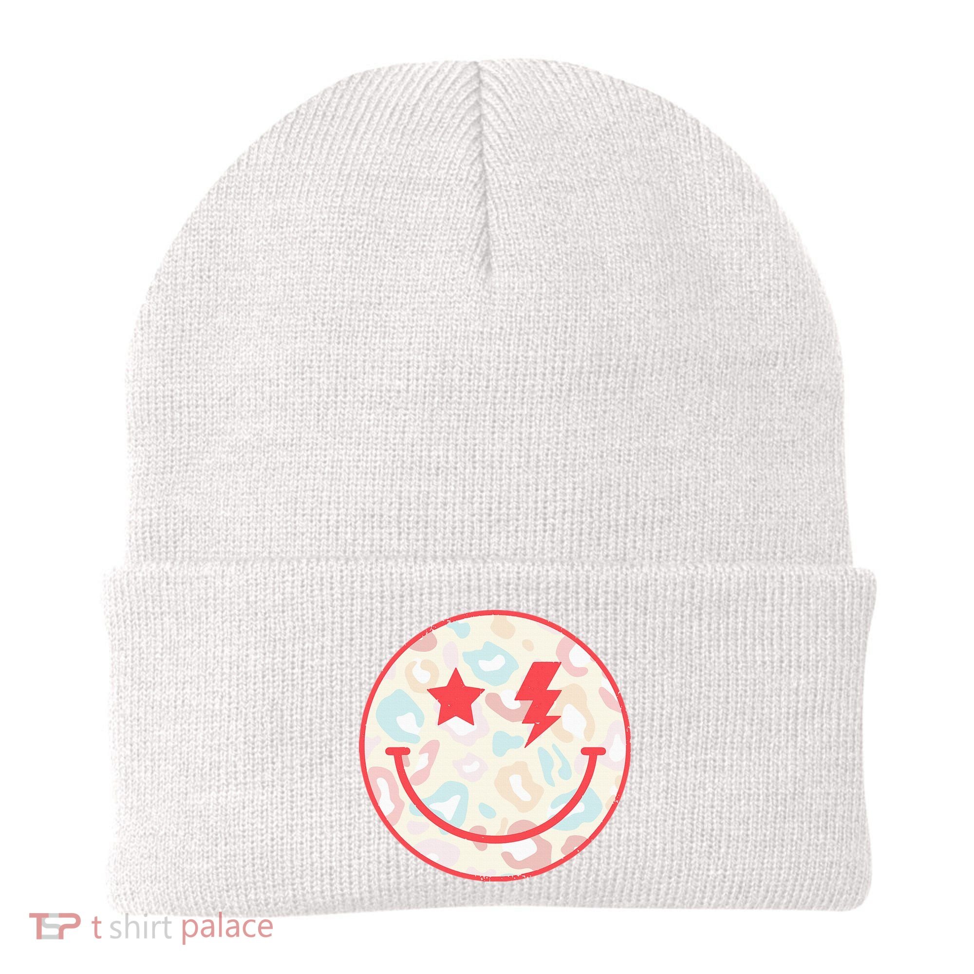 Happy Face Floral Preppy Aesthetic Smiling Face Beanie