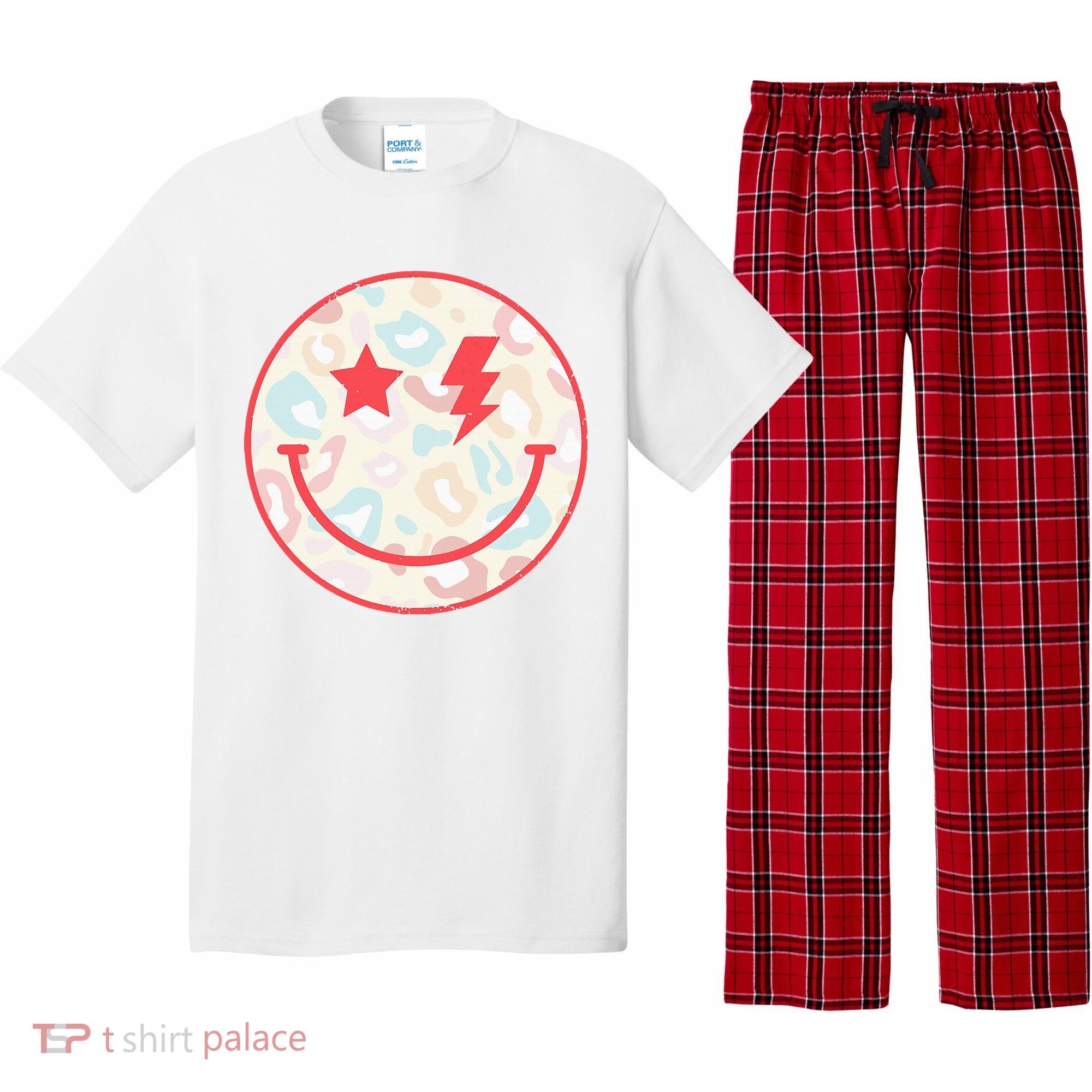 Happy Face Floral Preppy Aesthetic Smiling Face Pajama Set