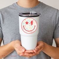 Happy Face Floral Preppy Aesthetic Smiling Face Tumbler thumb 2