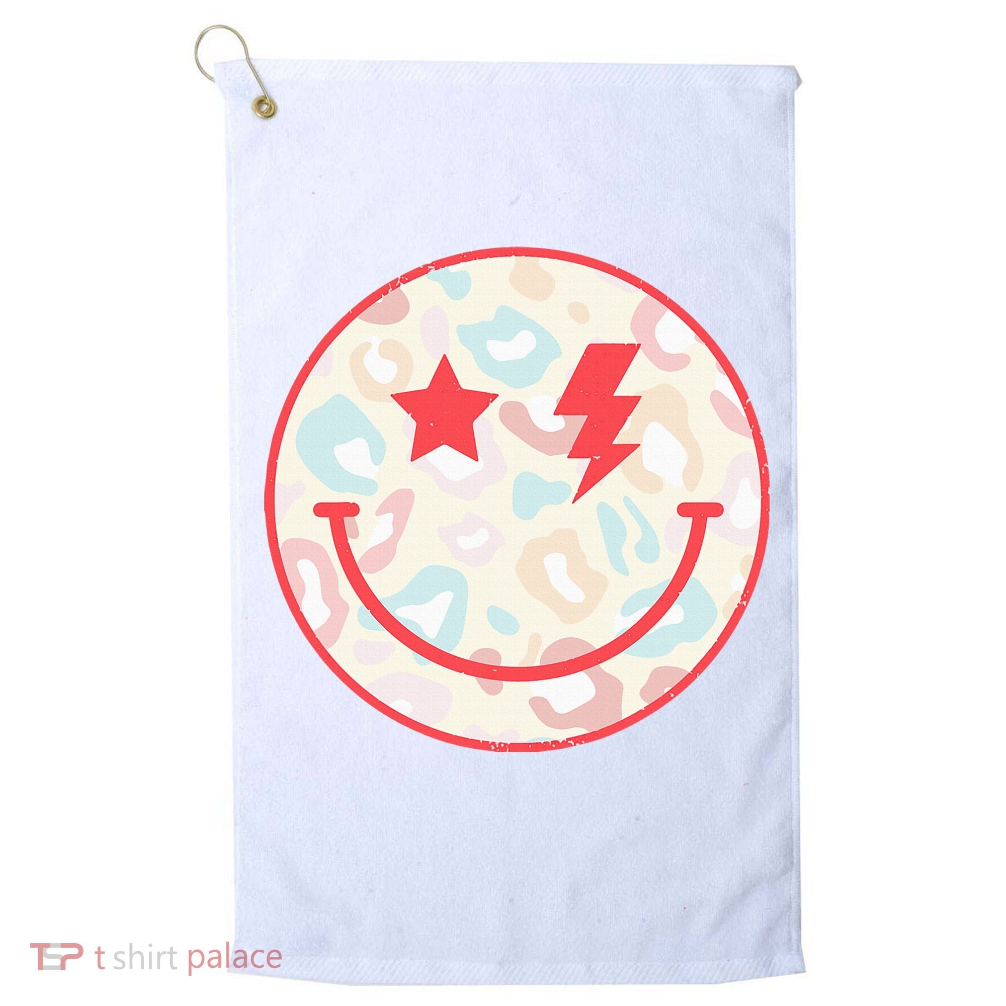 Happy Face Floral Preppy Aesthetic Smiling Face Golf Towel