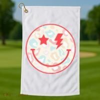 Happy Face Floral Preppy Aesthetic Smiling Face Golf Towel thumb 1