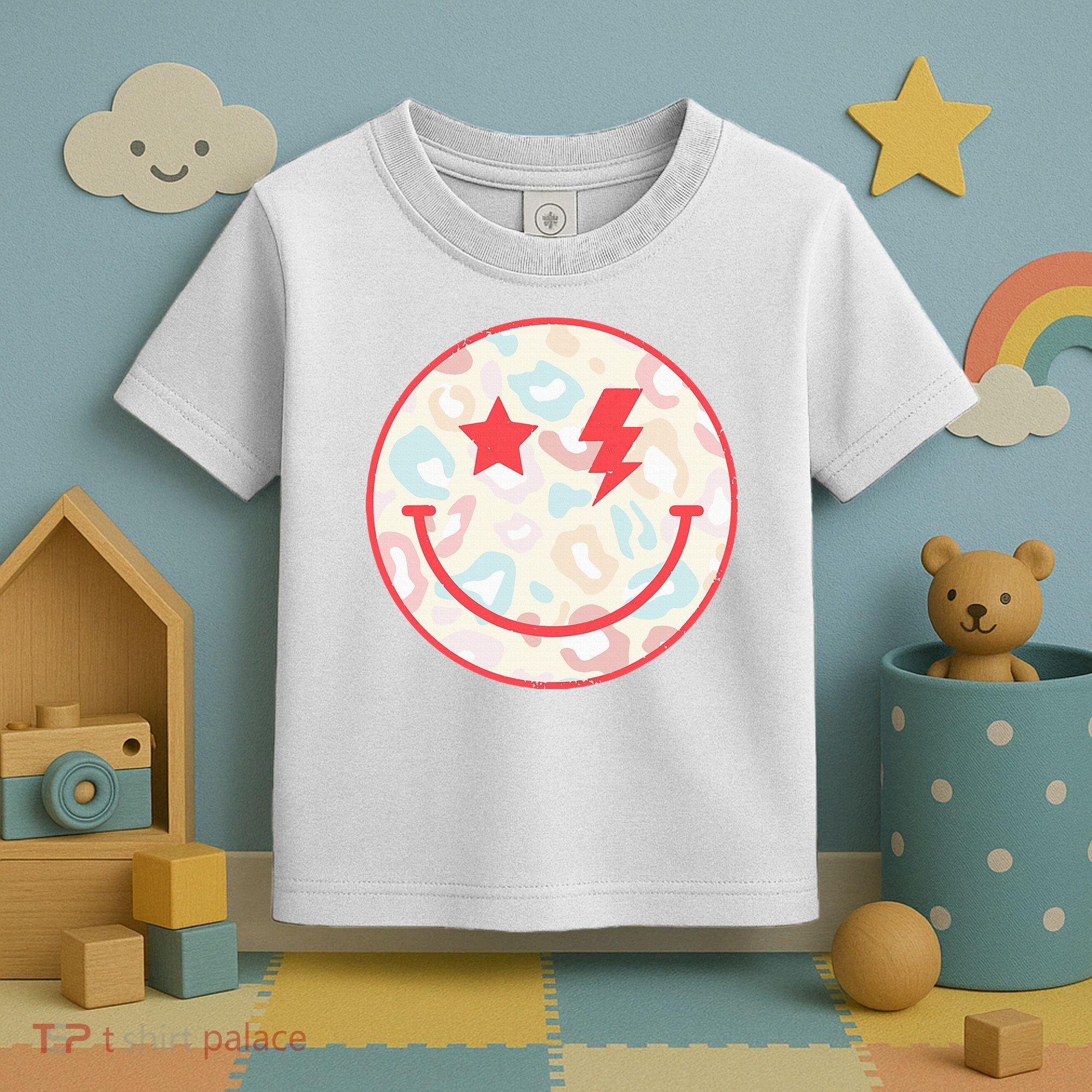 Happy Face Floral Preppy Aesthetic Smiling Face Toddler T-Shirt