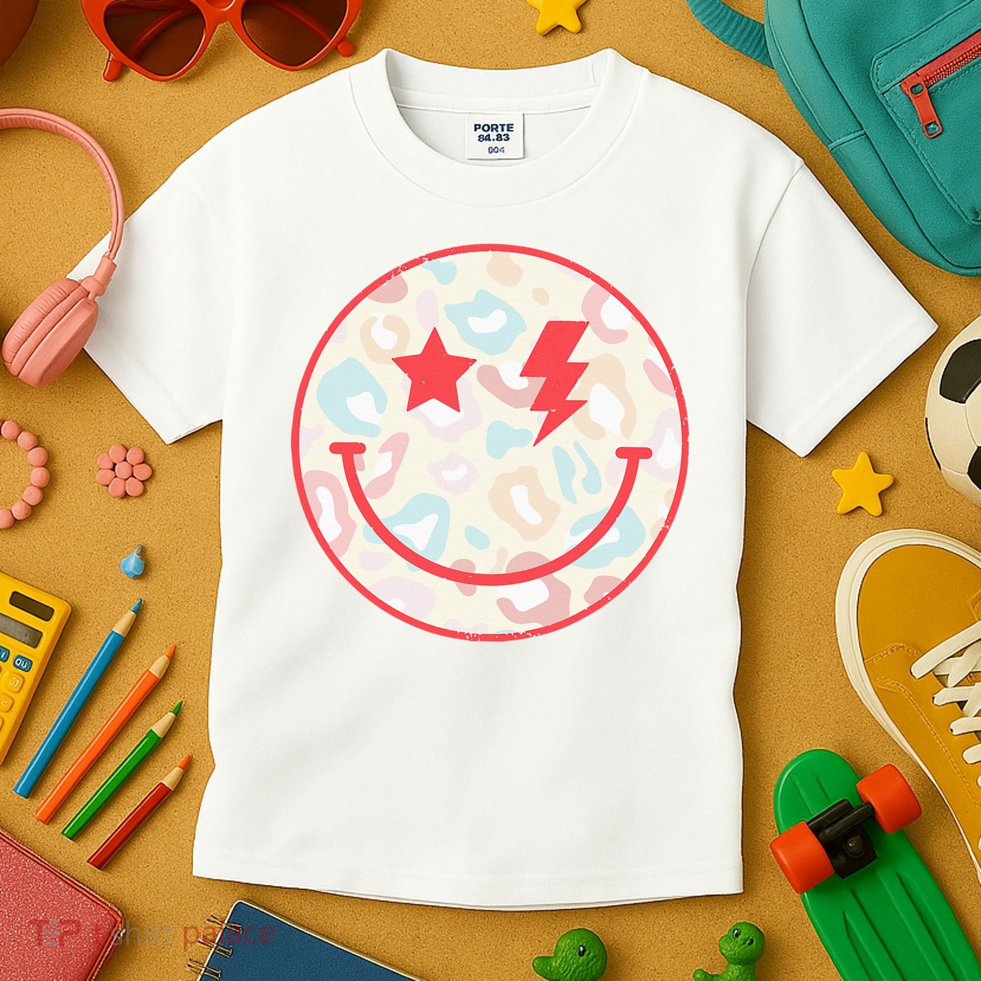 Happy Face Floral Preppy Aesthetic Smiling Face Kids T-Shirt
